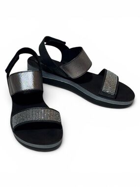 Rohde Black Leather Crystal-Strap Comfort Sandals Size EU 38 / US 7
